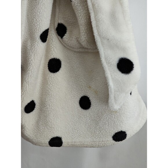 Victorias Secret robe polka dot plush fleece white black Womens XS S belt flaws - Picture 3 of 8